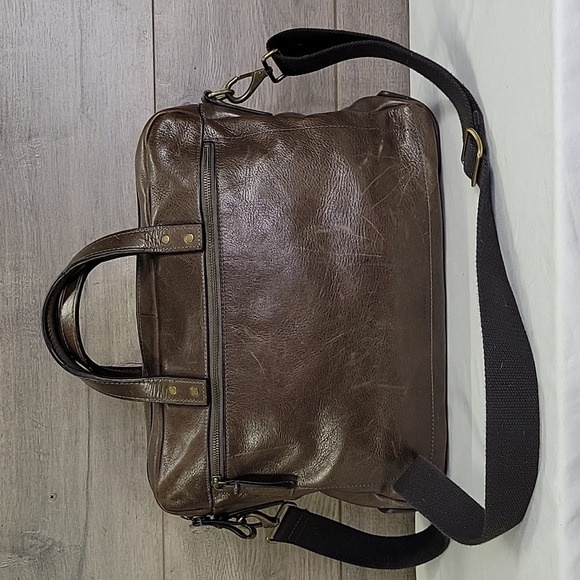 Fossil Brown Leather Laptop Messenger Crossbody Shoulder Bag - Picture 5 of 15
